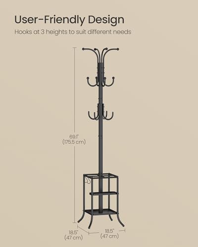 SONGMICS Metal Coat Rack Freestanding, with Umbrella Holderl, 12 Hooks - Image 6