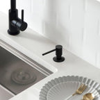 KIBI Kitchen Sink Soap Dispenser | 8.5 oz Countertop Refillable Bottle | Easy Top Refill Pump | Durable Brass Build with Rust-Resistant Finish | Perfect for Kitchen, Bar, Laundry (Matte Black) - Image 3