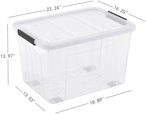 70 Quart Large Clear Plastic Storage Tote Bin with Wheels, 4-Pack - Image 3