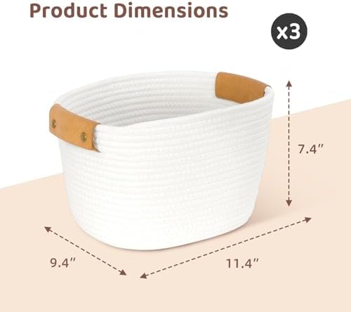 OOOK Storage Basket Set, 3 Pack Baskets for Shelves, White Storage Baskets for Organizing Toys, 11.4"Lx9.4"Wx7.4"H - Image 4