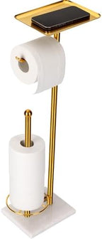 Toilet Paper Holder with Tray At the Top, Sturdy Marble Base No Wobby, Holding Extra 3 Toilet Paper Rolls As Spare Use, Freestanding No Drilling (Gold) by Sfemn