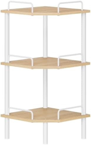 Tajsoon 3 Tier Corner Shelf Stand, Small Corner Table, Natural & White by Tajsoon