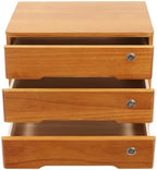 Lockable Desk Organizer Wooden Desktop Drawers Office Flat Files Storage Box Locking Countertop Storage Cabinet (Wood Yellow, 3-Tier) - Image 3