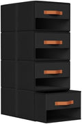 DIMJ Closet Organizers and Storage - Pull-out Fabric Bins with Drawers for Closet Foldable Clothes Organizers with Clear Window, Stackable Storage Drawers for Bedroom,Living Room,Shelf,4-Pack, Black by DiMJ