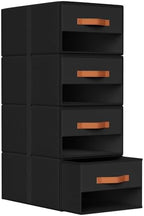 DIMJ Closet Organizers and Storage - Pull-out Fabric Bins with Drawers for Closet Foldable Clothes Organizers with Clear Window, Stackable Storage Drawers for Bedroom,Living Room,Shelf,4-Pack, Black by DiMJ