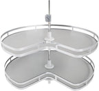 Blind Corner Cabinet Kidney Lazy Susan, Soft Close Rotary Cabinet Organizer 32inch, Corner Cabinet Lazy Susan for Blind Shelf, Adjustable Height, 2 Tiers Tray by Kinchoix