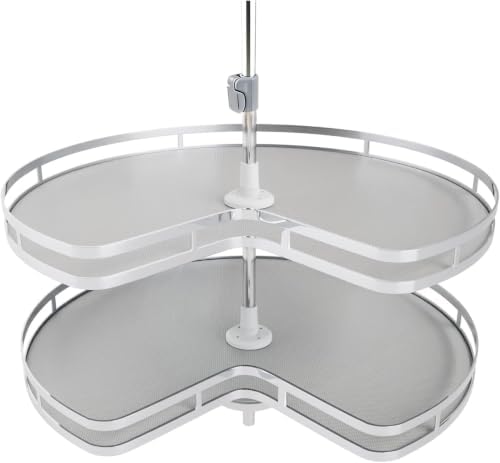 Blind Corner Cabinet Kidney Lazy Susan, Soft Close Rotary Cabinet Organizer 32inch, Corner Cabinet Lazy Susan for Blind Shelf, Adjustable Height, 2 Tiers Tray by Kinchoix