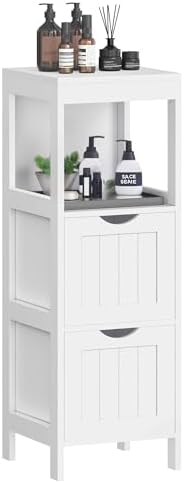 VASAGLE Bathroom Floor Cabinet, 2 Drawers, 35" H, Cloud White by VASAGLEbySONGMICSHOME