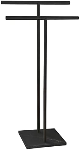 40 Inch Freestanding Towel Rack for Bathroom Floor Double-T Shape Bath Sheet Holder with Marble Design Base Standing Towel bar Next to Tub or Shower Towel Holder Stand SUS304 Matte Black by EADOT