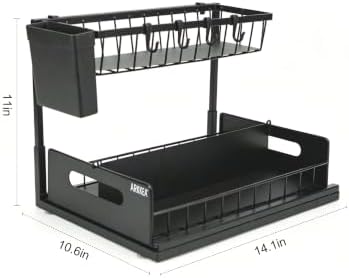 2-Tier Under Sink Organizer, Pull-Out Sliding Drawer, Heavy Duty Metal Storage Rack with Hooks, Hanging Basket & Adjustable Divider for Kitchen and Bathroom - Image 6