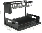2-Tier Under Sink Organizer, Pull-Out Sliding Drawer, Heavy Duty Metal Storage Rack with Hooks, Hanging Basket & Adjustable Divider for Kitchen and Bathroom - Image 6