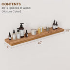 Floating Shelves for Wall Decor, 8" Deep Rustic Solid Elm Wood Floating Shelves Wall Mounted, Wall Shelves with Invisible Bracket for Living Room Bathroom Bedroom Kitchen, 40 Inch Set of 1, Natural - Image 2