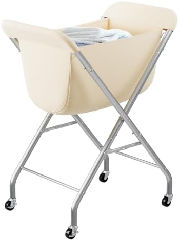 ELYKEN Laundry Basket with Wheels, Collapsible Laundry Hamper, Cream by ELYKEN