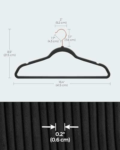 SONGMICS Velvet Hangers 50 Pack, Non-Slip with Rose Gold-Colored Swivel Hooks, Slim Space-Saving for Closet, Heavy-Duty, Black UCRF026B50 - Image 6