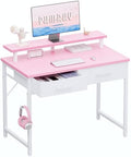 Pamray 32 Inch Small Computer Desk with Monitor Stand and 2 Drawers by PAMRAY