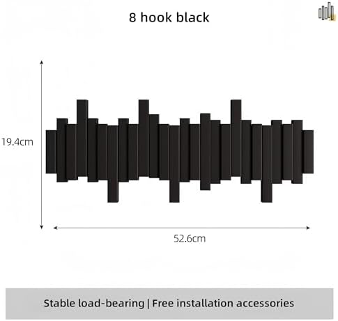 Key Holder Wall Mount, Splicable Wooden Piano Coat Rack Wall Mount, Modern Wall Art Flip Down Magnetic Hooks Wall Hook Hat Hanger for Entryway Key Holder Bedroom Kitchen (Black, 8 Hooks) - Image 2