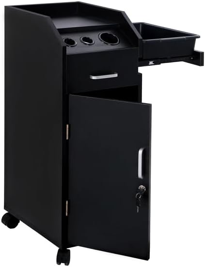 Hair Salon Storage Cart with Wheels & 3 Hair Dryer Holders & 4 Drawers & Lock & 2 Keys, Hairdressing Tools Station Mobile Makeup Case (Black) - Image 4
