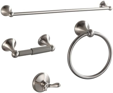 BGL Bathroom Accessories Set, Glossy Stain Nickel Expandable Towel Bar 4-Piece Bathroom Accessory Set Wall Mounted Towel Ring Robe Hook Toilet Paper Holder Towel Holder by BGL