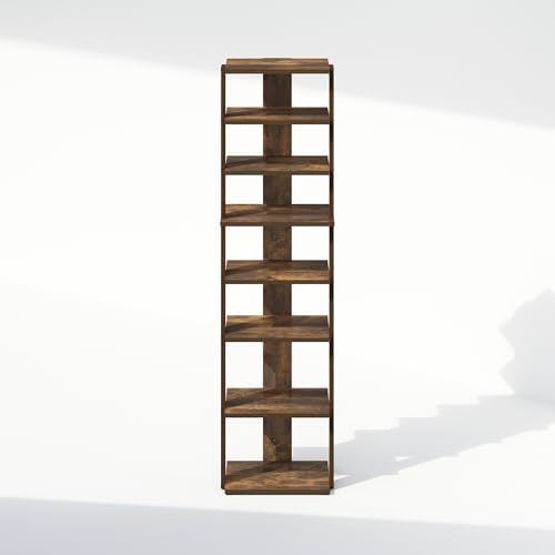 Furinno Turn-N-Tube Corner Shelf, 8-Tier Display Rack, Vertical Corner Storage Rack, Space Saving Organization and Storage, Entryway, Living Room, Closet, Amber Pine - Image 7