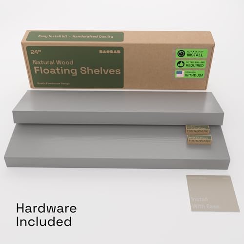 Solid Wood Floating Shelves for Wall 24 inch Grey, Wooden Bathroom Shelf - Image 6