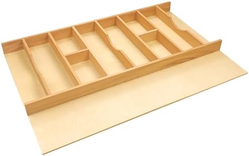 Silverware Drawer Organizer - Trim-to-Fit with Adjustable Dividers for Kitchen Utensil Storage, Beech Wood Frame with 11 Sizes (33" W x 22" D) by Unknown