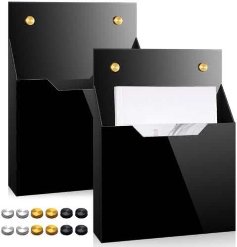 Feifeiya 2 Pcs Black Acrylic File Holder Wall Mount, 12.6"x9.5"x2.4" by Feifeiya