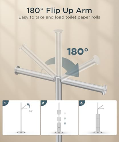 FORIOUS Toilet Paper Holder Stand with Storage for 4 Rolls, Brushed Nickel - Image 4