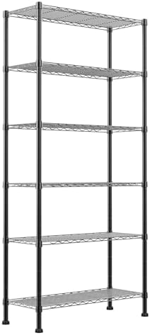 REGILLER 6-Wire Shelving Metal Storage Rack Adjustable Shelves,Standing Storage Shelf Units for Laundry Bathroom Kitchen Pantry Closet(Black,14.1" D x 30" W x 80" H) by REGILLER