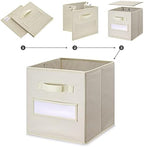 11 Inch Storage Cube,Storage bin (Set of 10) Foldable Fabric Cube Storage Bins with 10 Labels Window Cards & a Pen,Baskets Containers for Shelves,Closet Organizers Box,cube storage,Beige - Image 4