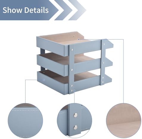 Leather Desk Organize Holder,3-Layer Stackable Letter Tray,Used to Store documents,Folders,Stationery,Magazines,Paper,and Other Home Office Supplies,Desk File Rack (Grey) - Image 5