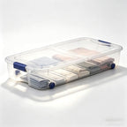 66 Quart Clear Plastic Underbed Storage Bin with Latching Lid and Wheels, Stackable Container, Blue by Unknown