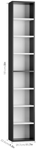 FOTOSOK Bookshelf Bookcase 8-Tier Narrow Bookshelf Tall CD Media Tower Rack - Image 3