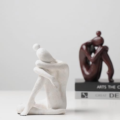 BANOMII Decorative Bookends for Shelves, Unique Book Ends for Home Office Decor, Meditation Girl Statue Book Stopper for Bookshelf Decor, Modern Abstract Aesthetic Decoration White & Brown - Image 3