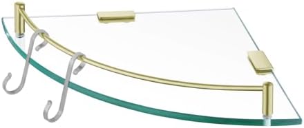 KES Glass Corner Shelf Bathroom Shelf Tempered Glass with Rail SUS 304 Stainless Steel Floating Wall Mount Bracket Brushed Gold, BGS2101A-BZ by KES