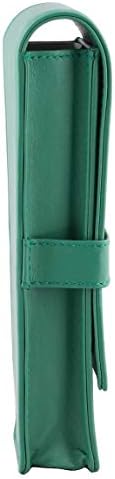 DiLoro Leather Double Pen Case Pencil Pouch Holder for Two Fountain Ballpoint Rollerball Pens and Pencils (Light Green) - Image 6