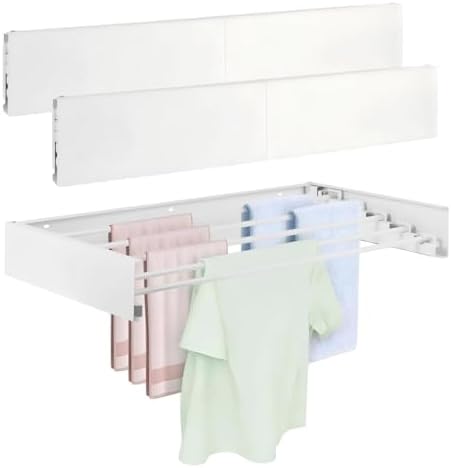 Wall Mounted Laundry Drying Rack, 2 PCS Carbon Steel Foldable & Retractable Clothes Drying Rack, Space Saving Adjustable Towel Holder for Bathroom, Laundry, Small Spaces (2PCS, White, 31.5") by Unknown