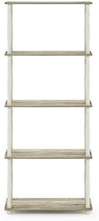 Furinno Turn-N-Tube 5-Tier Multipurpose Shelf / Display Rack / Storage Shelf / Bookshelf, Classic Tubes, Sonoma Oak/White - Image 4