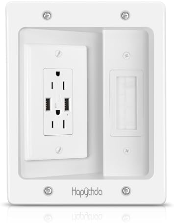 in Wall Cable Management Kit for TV, Recessed Outlet with USB, TV Cable Hider Wall Kit, Wall Cable Management for Low Voltage, TV Cord Hider for Wall Mounted TV, White by HAPYTHDA