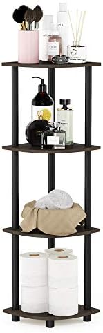 Furinno TURN-N-TUBE Corner Shelf, 4-Tier Corner Bookshelf, Display Storage Shelves with Open Shelves, for Organization and Storage, Living Room, Home Office, Garage, Dark Brown Grain by Furinno-FitsYourSpaceFitsYourBudget