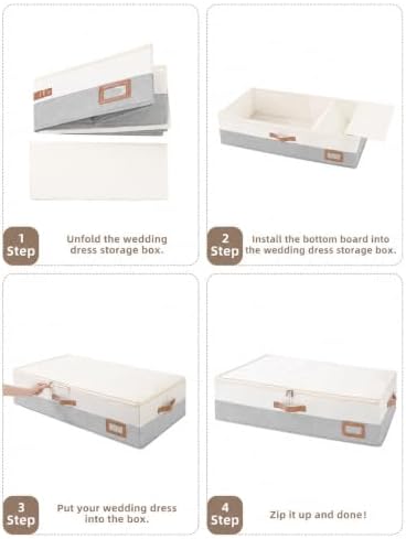 Wedding Dress Storage Box, Large Wedding Dress Preservation Box with 5 Cedar Wood Blocks, 30 Sheets of Acid-Free Tissue Paper, Microfiber Gloves, and Dust-Proof Bag-BeigeGrey - Image 3