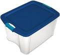 Sterilite 18 Gal Latch and Carry, Stackable Storage Bin with Latching Lid, Plastic Container to Organize Closets, Clear with Blue, 6-Pack by Sterilite