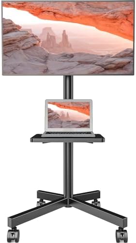 AX WABER Mobile TV Stand for 23-60 Inch LCD LED Flat/Curved Panel Screen TVs, Rolling TV Cart Holds up to 88Lbs Portable Stand with Shelf Rolling Floor Max VESA 400x400mm by 1