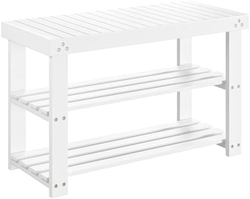 Pipishell 3 Tier Bamboo Shoe Rack Bench for Entryway, White by Pipishell