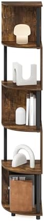 Furinno ECON Corner Shelf, 5-Tier Corner Book Shelf, Zigzag Storage Shelves, Display Rack, Bookshelf, for Organization and Storage, Living Room, Home Office, Amber Pine - Image 5