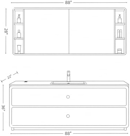 88 IN Freestanding Single Sink Bathroom Vanity Set with LED Mirror Cabinet - Image 2
