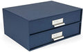 Bigso Box of Sweden Birger 2-Drawer Fiberboard Label Frame Document Letter Box | Desktop Drawers for Loose Papers, Document| Desktop Storage Drawer with Metal Label Holder | 13.1” x 10” x 5.7” | Blue by Bigso