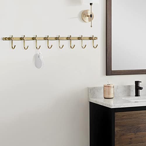 WINCASE Antique Brass Hooks, 8 Hook Coat Rack, Bath Wall Mounted Vintage Brushed Brass Bathroom Row Hooks Rustic Towels Coats Hooks - Image 2