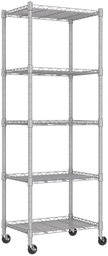 REGILLER 5-Wire Shelving Metal Storage Rack Adjustable Shelves,Standing Storage Shelf Units for Laundry Bathroom Kitchen Pantry Closet(Silver,11.8" D x 16.6" W x 53.5" H,With Wheels) by REGILLER