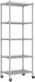 REGILLER 5-Wire Shelving Metal Storage Rack Adjustable Shelves,Standing Storage Shelf Units for Laundry Bathroom Kitchen Pantry Closet(Silver,11.8" D x 16.6" W x 53.5" H,With Wheels) by REGILLER