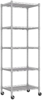 REGILLER 5-Wire Shelving Metal Storage Rack Adjustable Shelves,Standing Storage Shelf Units for Laundry Bathroom Kitchen Pantry Closet(Silver,11.8" D x 16.6" W x 53.5" H,With Wheels) by REGILLER
